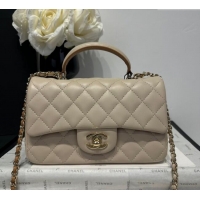 Big Discount Chanel Coco Bicolor Lambskin Mini Flap Bag with Top Handle AS2431 Beige/Brown 2025