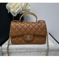 Sale Cheap Chanel Coco Bicolor Lambskin Mini Flap Bag with Top Handle AS2431 Brown/Yellow 2025