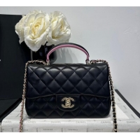 Good Product Chanel Coco Bicolor Lambskin Mini Flap Bag with Top Handle AS2431 Black/Pink 2025