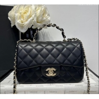 Well Crafted Chanel Coco Lambskin Mini Flap Bag with Chain Top Handle AS2431 Black 2025