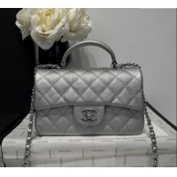 Top Design Chanel Coco Grained Calfskin Mini Flap Bag with Chain Top Handle AS2431 Silver 2025