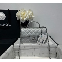 Top Design Chanel Coco Grained Calfskin Mini Flap Bag with Chain Top Handle AS2431 Silver 2025