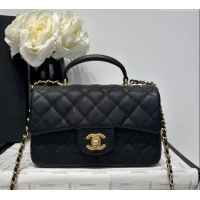 Famous Brand Chanel Coco Grained Calfskin Mini Flap Bag with Chain Top Handle AS2431 Black 2025