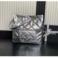 Well Crafted Chanel Shiny Lambskin Shopping Bag AS5315 Silver-Tone 2025