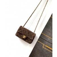 Best Quality Chanel Suede Classic Mini Flap Bag A69900 Dark Coffee 2025