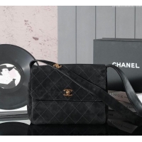 Buy Fashionable Chanel Vintage Suede Flap Bag with Wide Strap A99935 Black 2025