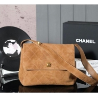 Unique Style Chanel Vintage Suede Flap Bag with Wide Strap A99935 Brown 2025