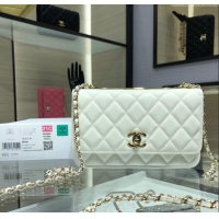 Best Quality Chanel Lambskin Wallet On Chain WOC with Metal-Tone Band A84456 White 2025