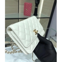 Best Quality Chanel Lambskin Wallet On Chain WOC with Metal-Tone Band A84456 White 2025