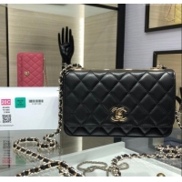 Free Shipping Chanel Lambskin Wallet On Chain WOC with Metal-Tone Band A84456 Black 2025