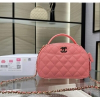 Top Grade Chanel Grained Calfskin Clutch with Chain and Top Handle AP4438 Pink 2025