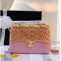 Buy Fashionable Chanel Tweed & Gold-Tone Cutout Letters Flap Bag 13053 Light Pink 2025