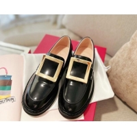 Unique Style Roger Vivier Viv' Rangers Metal Buckle Loafers in Black Patent Leather 1115127