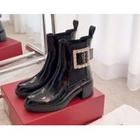 Good Quality Roger Vivier Viv' Rangers Strass Buckle Chelsea Boots 6cm in Shiny Leather Black 1115129