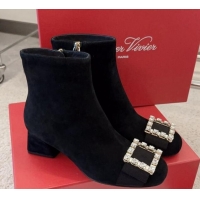 Durable Roger Vivier Très Vivier Strass Buckle Ankle Boots 4.5cm in Black Velvet 1115131