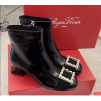 Sumptuous Roger Vivier Très Vivier Strass Buckle Ankle Boots 4.5cm in Black Patent Leather 1115132