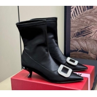 Popular Style Roger Vivier Framed Strass Buckle Ankle Boots in black satin 1115135