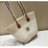 Buy Discount Chanel Crochet Straw Basket Bag 0312 Light Beige 2025