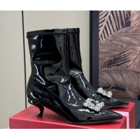 Grade Quality Roger Vivier Flower Strass Buckle Ankle Boots in black patent leather 1115137