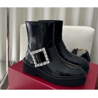 Best Price Roger Vivier Viv' Rangers Strass Buckle Platform Ankle Biker Booties in black shiny leather 1115138