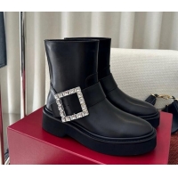 Perfect Roger Vivier Viv' Rangers Strass Buckle Platform Ankle Biker Booties in black calf leather 1115140