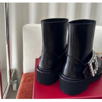 Perfect Roger Vivier Viv' Rangers Strass Buckle Platform Ankle Biker Booties in black calf leather 1115140