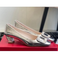 Shop Duplicate Roger Vivier Belle Vivier Strass Buckle Pumps 4.5cm in Calfskin Leather Silver 1225096