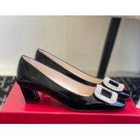 Low Price Roger Vivier Belle Vivier Strass Buckle Pumps 4.5cm in Calfskin Leather Black 1225097