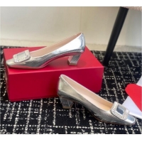 Stylish Roger Vivier Belle Vivier Strass Buckle Pumps 4.5cm in Snakeskin Embossed Leather Silver 1225098