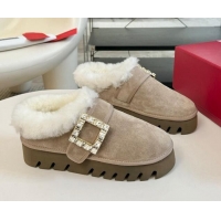 Low Cost Roger Vivier Strass Buckle Snow Boots 4cm in Suede and Wool Grey 1225100