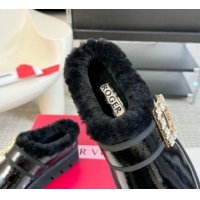 Grade Quality Roger Vivier Strass Buckle Snow Boots 4cm in Black Patent Leather and Wool 1225101