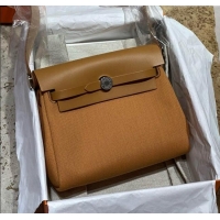 Best Price Hermes Herbag Zip 20 Bag in H Viking Canvas and Hunter Cowhide 0428 Brown 2025 (Half Handmade)