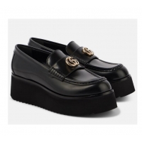 Best Price Discount Gucci Double G Leather Platform Loafers 816326 Black