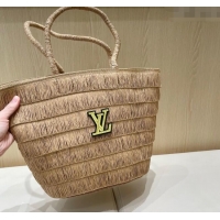 Buy Inexpensive Louis Vuitton Tassel Straw Basket Bag 0312 Khaki 2025