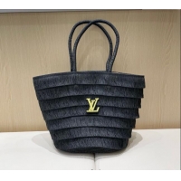 Pretty Style Louis Vuitton Tassel Straw Basket Bag 0312 Black 2025