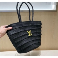 Pretty Style Louis Vuitton Tassel Straw Basket Bag 0312 Black 2025