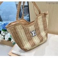 Top Grade Louis Vuitton Striped Straw Basket Bag 0312 Beige/Khaki 2025