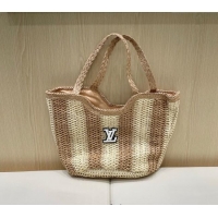 Top Grade Louis Vuitton Striped Straw Basket Bag 0312 Beige/Khaki 2025