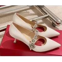 Pretty Style Roger Vivier Efflorescence Mary Jane Pumps 6.5cm in satin with flora strass buckle White 0225001