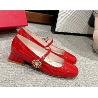 Grade Quality Roger Vivier Très Vivier Mary Janes Pumps 2.5cm in patent leather with flower buckle Red 0225004