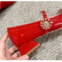 Grade Quality Roger Vivier Très Vivier Mary Janes Pumps 2.5cm in patent leather with flower buckle Red 0225004