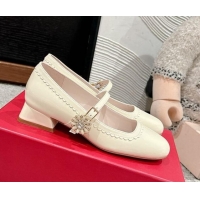 Low Price Roger Vivier Très Vivier Mary Janes Pumps 2.5cm in patent leather with flower buckle White 0225005