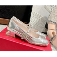 Most Popular Roger Vivier Très Vivier Mary Janes Pumps 2.5cm in patent leather with flower buckle Silver 0225007