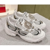 Popular Style Roger Vivier Viv' on the Run Sneakers in leather and fabric mesh with strass buckle White 0225008