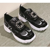 Hot Style Roger Vivier Viv' on the Run Sneakers in leather and fabric mesh with strass buckle Black 0225009