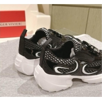 Hot Style Roger Vivier Viv' on the Run Sneakers in leather and fabric mesh with strass buckle Black 0225009