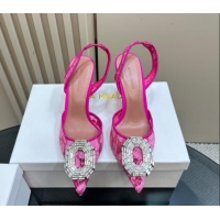 Sophisticated Amina Muaddi Camelia Slingback Pumps 9.8cm in Lace with Rectangular Strass Buckle Pink 0219023