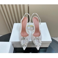 Perfect Amina Muaddi Camelia Slingback Pumps 9.8cm in Lace with Rectangular Strass Buckle White 0219024