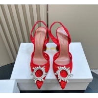 Luxurious Amina Muaddi Begum Embellished Slingback Pumps 9.8 cm in Lace and Strass Buckle Red 0219032