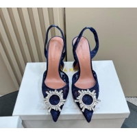 Stylish Amina Muaddi Begum Embellished Slingback Pumps 9.8 cm in Lace and Strass Buckle Dark Blue 0219033